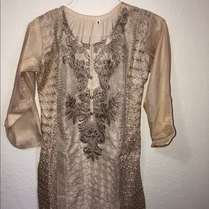 Beige/gold kameez kurti desi shirt Brand New